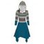 Robe Mi-Longue à Capuche Géométrique Ethnique Imprimée à Ourlet Asymétrique - Bleu XXL | US 14