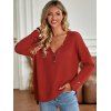 Pull Décontracté Fendu Latéral à Demi-Bouton en Couleur Unie à Col V - Orange Foncé L