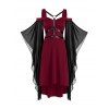 Robe Vintage Gothique Harnais à Manches Evasées à Epaules Dénudées en Mousseline de Soi - Rouge Vineux XL
