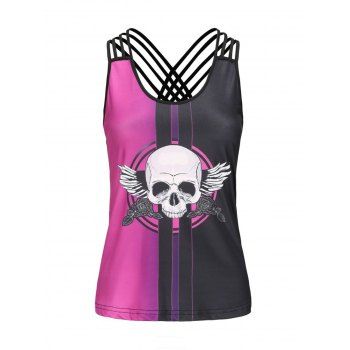 

Colorblock Ombre Skull Flower Print Lattice Tank Top, Multicolor