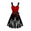 Mini Robe D'Halloween Ceinturée Squelette Main Imprimée avec Bouton - Rouge XXL | US 12