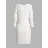 Plain Ribbed Knit Drop Shoulder Slit Straight Sweater Dress - WHITE S