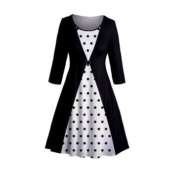 

Plus Size & Curve Midi Dress Polka Dots 3D Print A Line Dress, Black