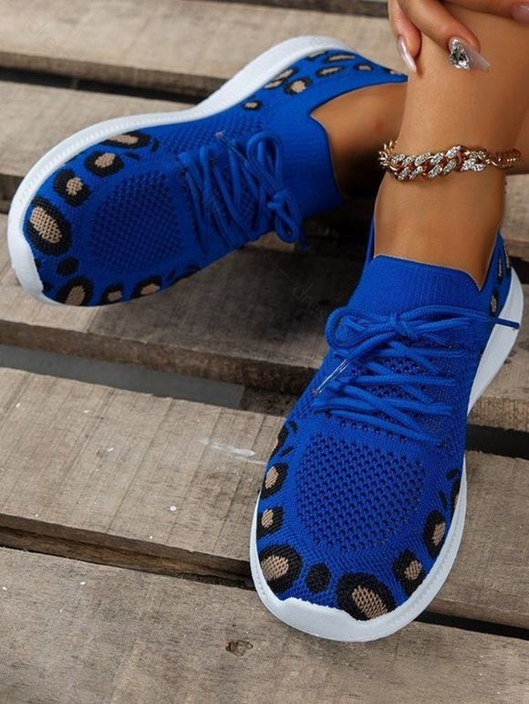 Leopard Print Breathable Lace Up Slip On Sport Shoes - Bleu EU 42