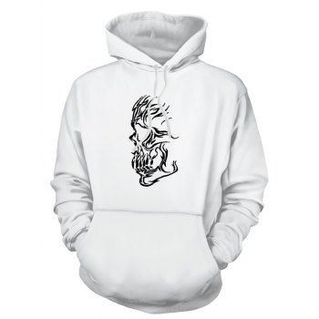

Fleece Lining Hoodie Skull Print Drawstring Kangaroo Pocket Casual Hoodie, White