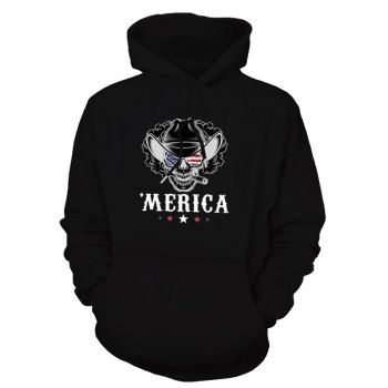 

Fleece Lining Skull Cowboy Star Graphic Hoodie Kangaroo Pocket Drawstring Casual Hoodie, Black