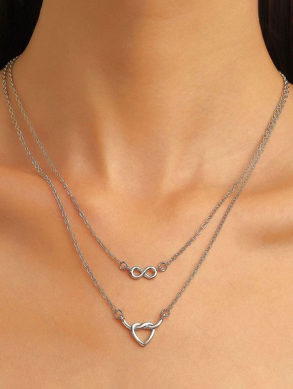 Collier Chaîne Superposé en Forme de Cœur en Alliage - Argent 