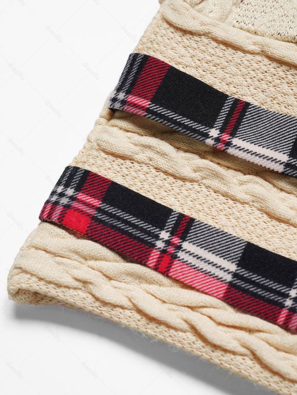 Pull à Imprimé Léopard Croisé Torsadé Tricoté à Carreaux Faux Deux Pièces - Jaune clair XXL