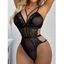 Body Lingerie à Bretelle Réglable Découpé Plongeant Fleur en Dentelle en Maille Transparente Une-Pièce - Noir XXL | US 12