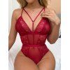 Body Lingerie à Bretelle Réglable Découpé Plongeant Fleur en Dentelle en Maille Transparente Une-Pièce - Rouge XXL | US 12