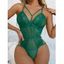 Body Lingerie à Bretelle Réglable Découpé Plongeant Fleur en Dentelle en Maille Transparente Une-Pièce - Vert XXL | US 12