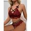 Ensemble de Lingerie à Bretelle Croisée Fleur Brodée et de Culotte - Rouge XXL | US 12