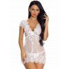 Ensemble de Lingerie T-String Plongeant Fleur en Dentelle Transparente - Blanc XXL | US 12
