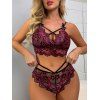 Ensemble de Lingerie à Bretelle Croisée Fleur Brodée et de Culotte - Rose clair XXL | US 12