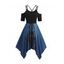 Robe Mi-longue à Imprimé Chat 3D à Lacets à Double Épaules Nues - Noir S