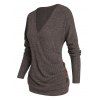 Pull Texturé Superposé en Couleur Unie à Manches Longues à Col V Faux Bouton - café L