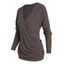 Pull Texturé Superposé en Couleur Unie à Manches Longues à Col V Faux Bouton - café L