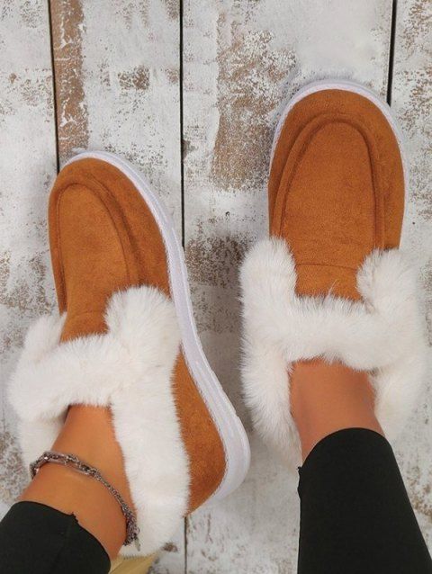 Faux Fur Liner Warm Slip On Flat Snow Shoes