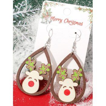 

Christmas Cute Elk Hollow Out Waterdrop Wooden Xmas Drop Earrings, Multicolor