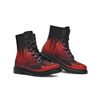 

Forest Galaxy Print Lace Up Ankle Boots, Red