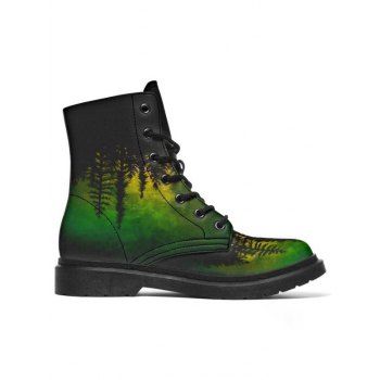 

Forest Galaxy Print Lace Up Ankle Boots, Deep green