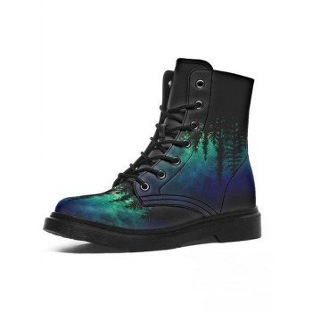 

Forest Galaxy Print Lace Up Ankle Boots, Multicolor