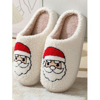 

Cute Santa Claus Christmas Warm Home Fluffy Slippers, White