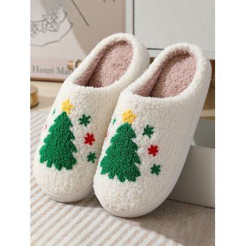 

Christmas Tree Home Fluffy Warm Slippers, White