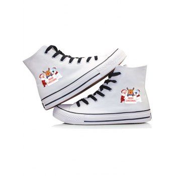 

Christmas Cute Santa Claus Snowman Elk Print High Top Lace Up Canvas Shoes, White