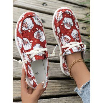 

Christmas Santa Claus Snowflake Pattern Lace Up Casual Canvas Shoes, Red