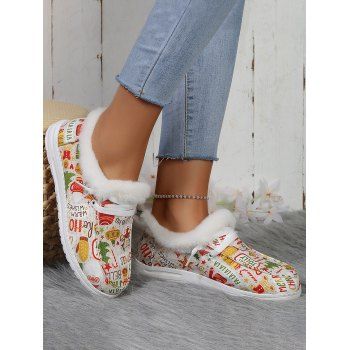 

Christmas Pattern Faux Fur Lace Up Canvas Shoes, Multicolor a