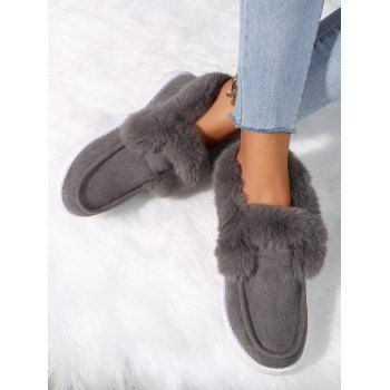 

Faux Fur Liner Warm Slip On Flat Snow Shoes, Dark gray