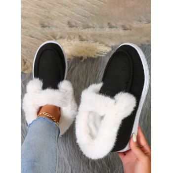 

Faux Fur Liner Warm Slip On Flat Snow Shoes, Black