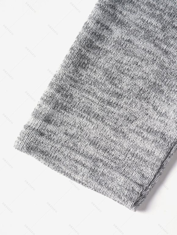 Robe à Capuche Mi-Longue Chinée Asymétrique Tricotée à Manches Longues avec Bouton - Gris XL | US 12