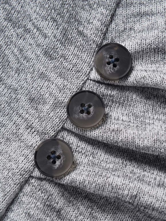 Robe à Capuche Mi-Longue Chinée Asymétrique Tricotée à Manches Longues avec Bouton - Gris XL | US 12
