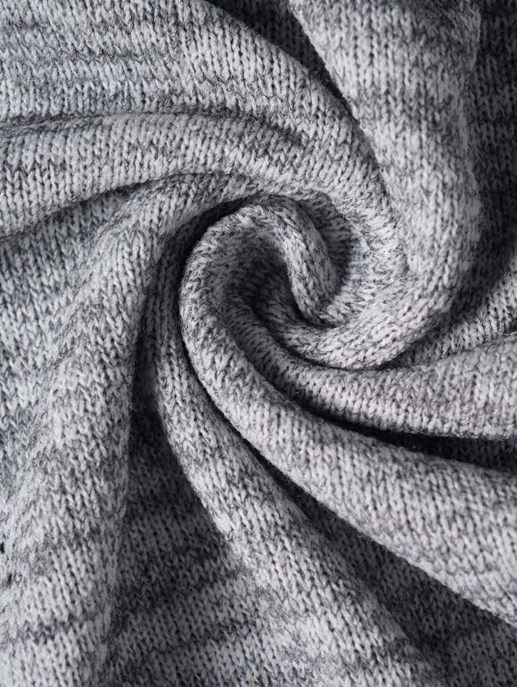 Robe à Capuche Mi-Longue Chinée Asymétrique Tricotée à Manches Longues avec Bouton - Gris XL | US 12