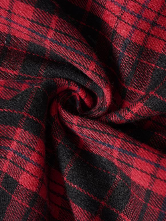 Robe à Capuche Décontractée Haute Basse Ceinturée à Carreaux à Manches Longues - Rouge foncé XXL | US 14