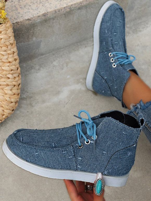Lace Up Flat Platform Casual Ankle Canvas Shoes - Bleu gris EU 42