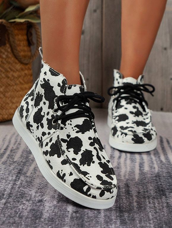 Lace Up Flat Platform Casual Ankle Canvas Shoes - Blanc EU 42