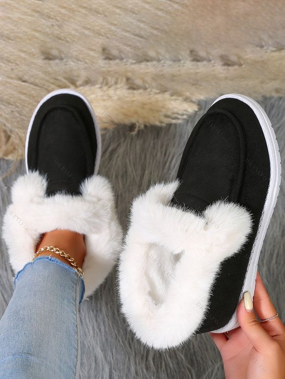Faux Fur Liner Warm Slip On Flat Snow Shoes - Noir EU 38
