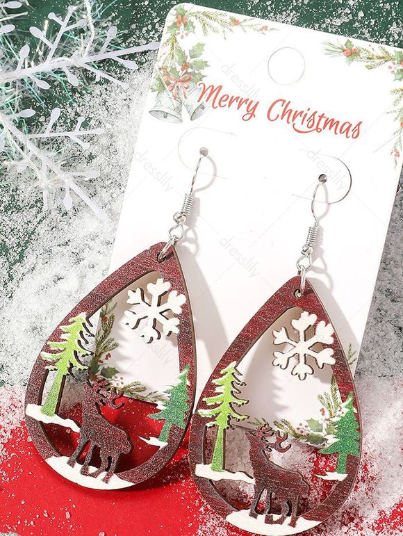 Boucles D'Oreilles Pendantes Au Crochet Evidées Goutte D'Eau Sapin de Noël - multicolor 
