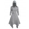 Robe à Capuche Mi-Longue Chinée Asymétrique Tricotée à Manches Longues avec Bouton - Gris XL | US 12