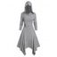Robe à Capuche Mi-Longue Chinée Asymétrique Tricotée à Manches Longues avec Bouton - Gris XL | US 12