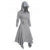 Robe à Capuche Mi-Longue Chinée Asymétrique Tricotée à Manches Longues avec Bouton - Gris XL | US 12