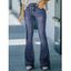 Pantalon en Denim Décontracté Boutonné avec Poche à Taille Moyenne - Bleu clair XL