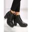 Chunky Heel Buckle Strap Lace-up Zip Up Ankle Boots - Noir EU 39