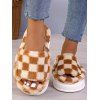 Checkerboard Pattern Home Flat Fluffy Faux Fur Slippers - café EU (42-43)