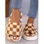 Checkerboard Pattern Home Flat Fluffy Faux Fur Slippers - café EU (42-43)