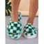 Checkerboard Pattern Home Flat Fluffy Faux Fur Slippers - Vert EU (42-43)