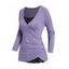 T-shirt Chiné Boutonné Panneau en Dentelle Transparente à Manches Longues - Violet clair L | US 8-10